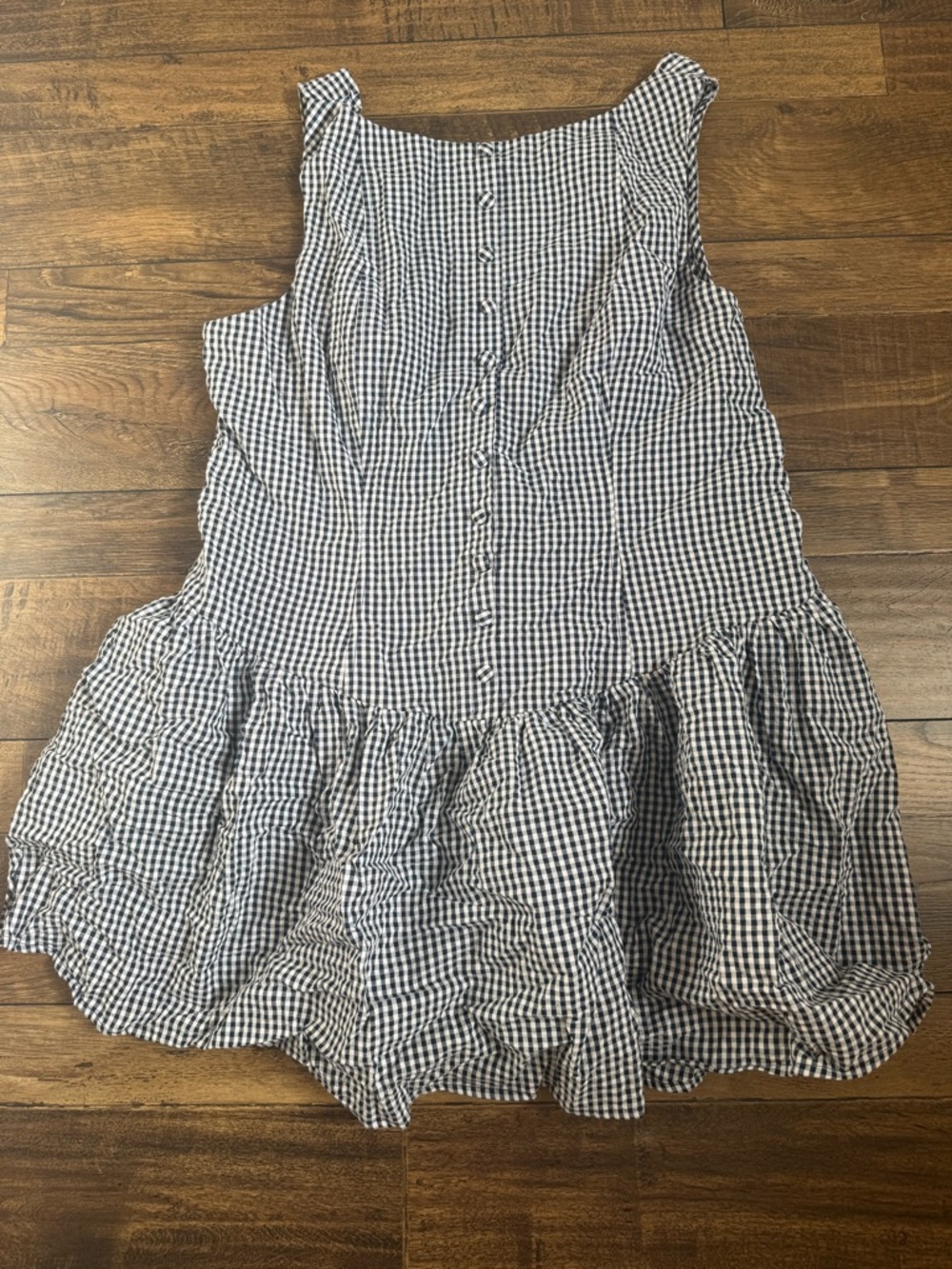 Target Wild Fable Gingham Button-Front Ruffle Dress in Navy and White